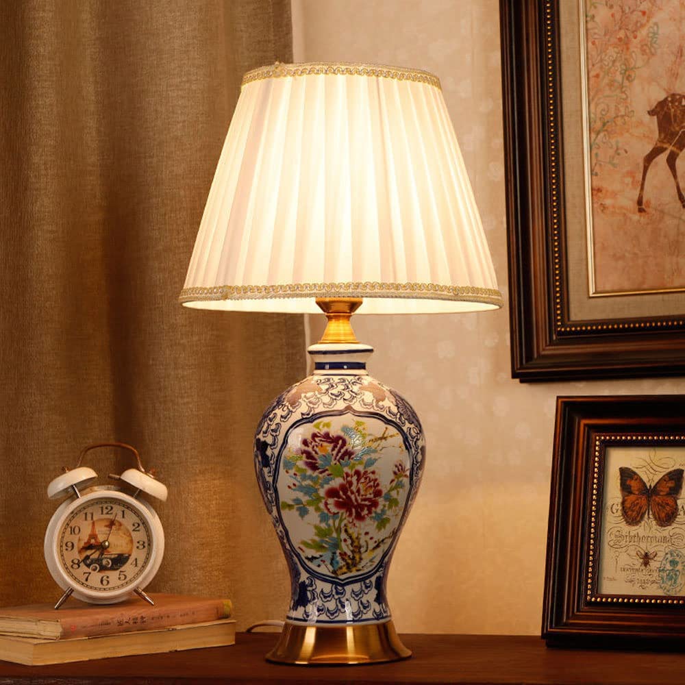asdchZen 20" Traditional Table Lamp Modern Bedside Lamp Vintage Decorative Table Lamp Ceramic Bedside Lamp Living Room Study Desk Lamp Nightstand Lamps Vintage Bedside Lamps-A,A