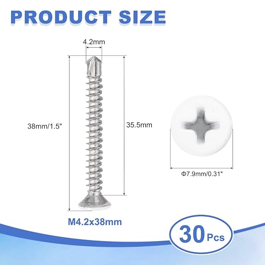 Tornillos autocortantes M4.2x38mm acero inoxidable 30 piezas miniatura 2