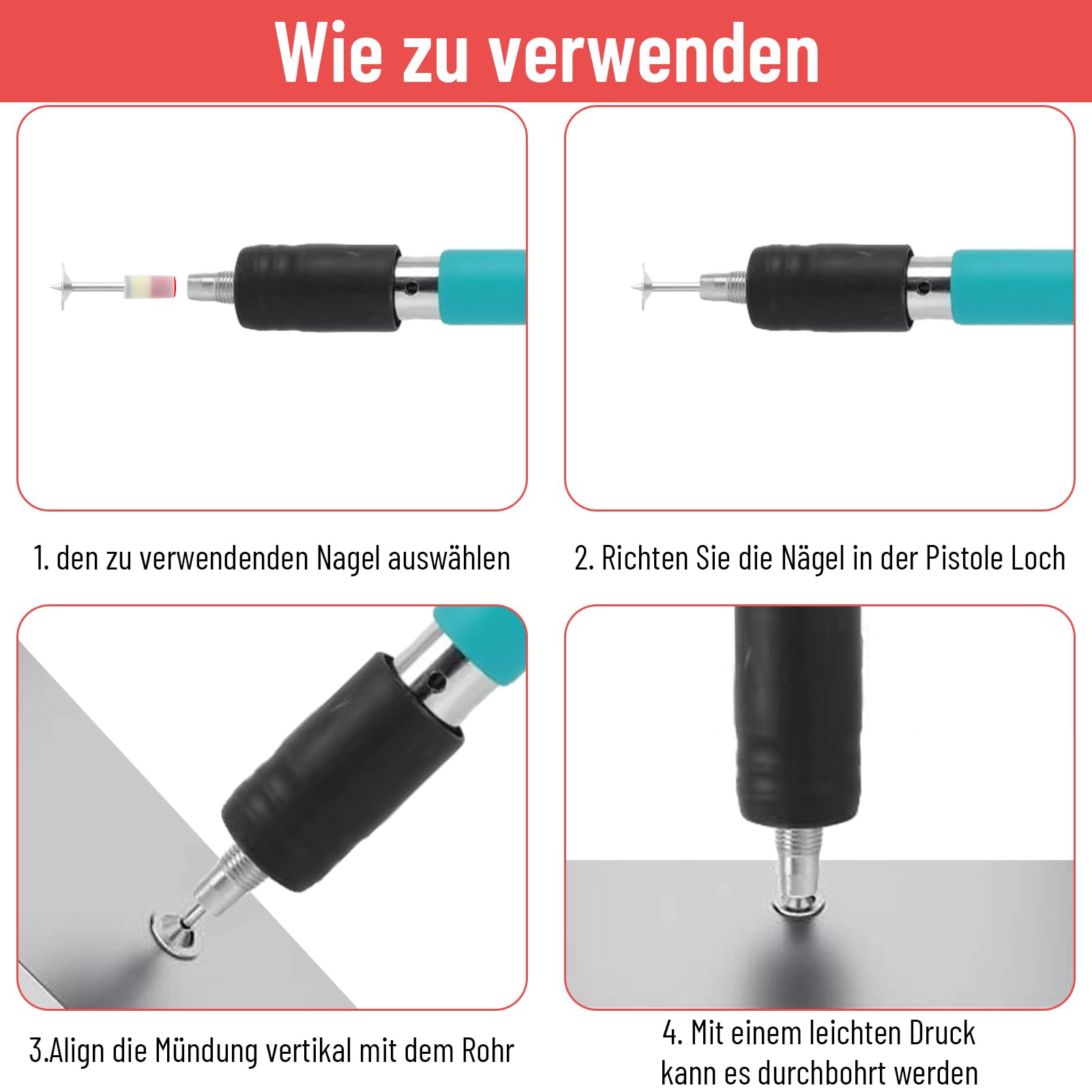 210 Stück Weiß Round Nägel，Nagelpistole，Manuelle Stahlnägel Round Nails für Druckluft Nietpistole Zubehör, Wall Decken Kabelkanäle Befestigung Installieren Reparatur