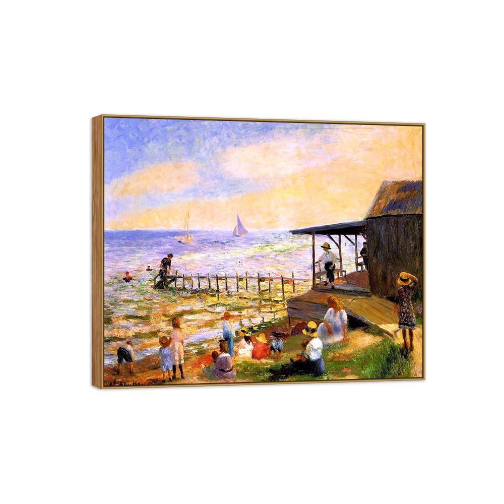 SDYSKKUG William Glackens Canvas Wall Art Prints for Living Room. Beach 3. 35x30cm Wood Frame