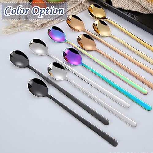 Miniatura 6 de Cuchara de mango largo, 9.25 pulgadas, cucharadita de acero inoxidable helado, cucharas chapadas de titanio coloridas para mezclar, té, batidos,