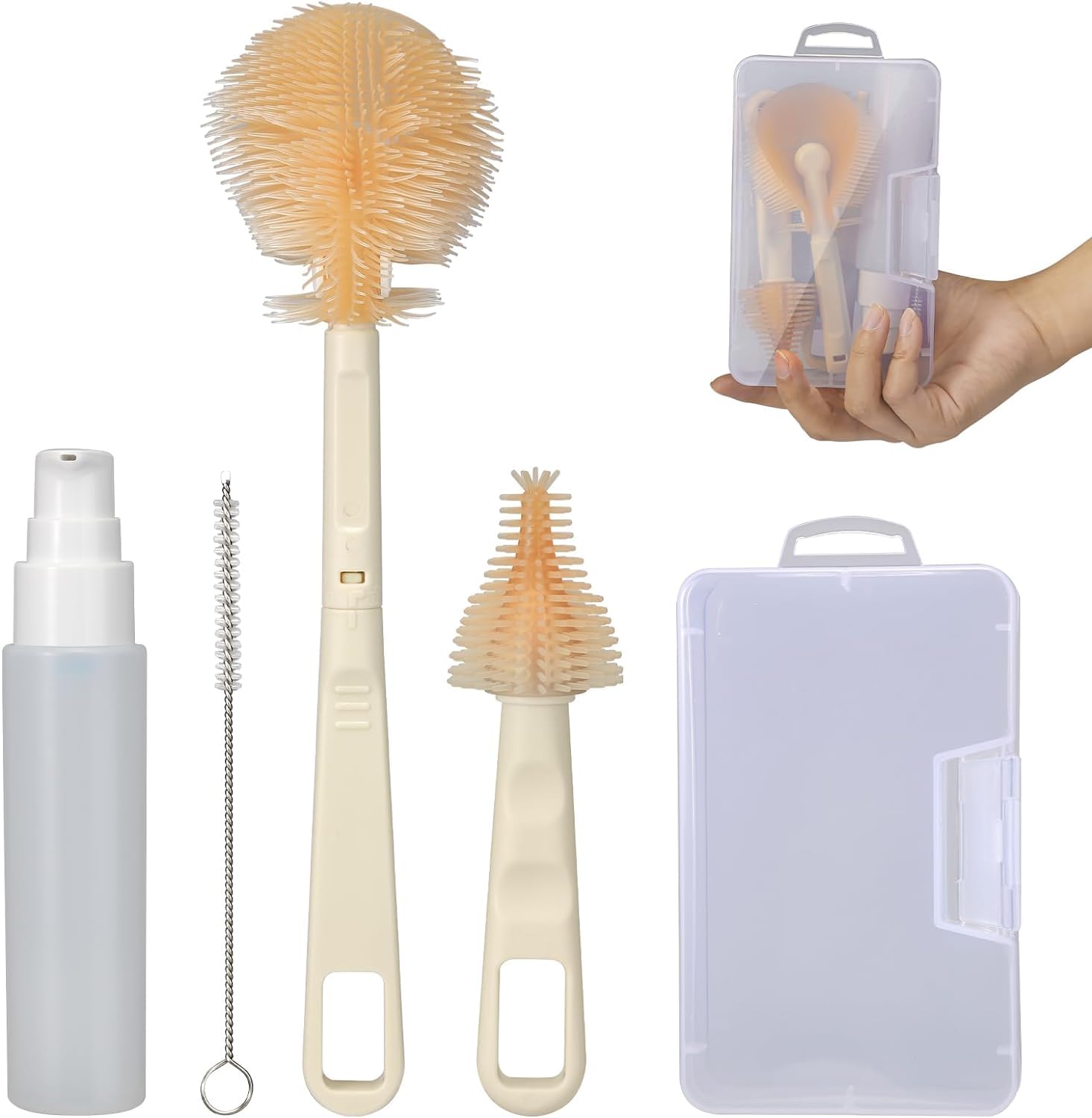 Brosse pour biberons en silicone avec distributeur de savon et goupillon