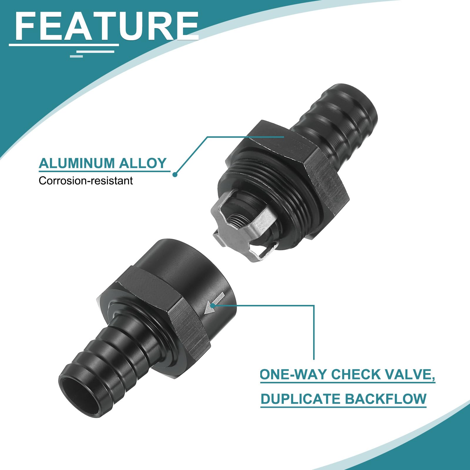 Sourcing Map 12mm (1/2") Fuel Check Valve, Non-Return One Way Check Valve, Aluminum Alloy Control Accessories For Petrol, Diesel, Gas, Oil, Air, Water, Blue