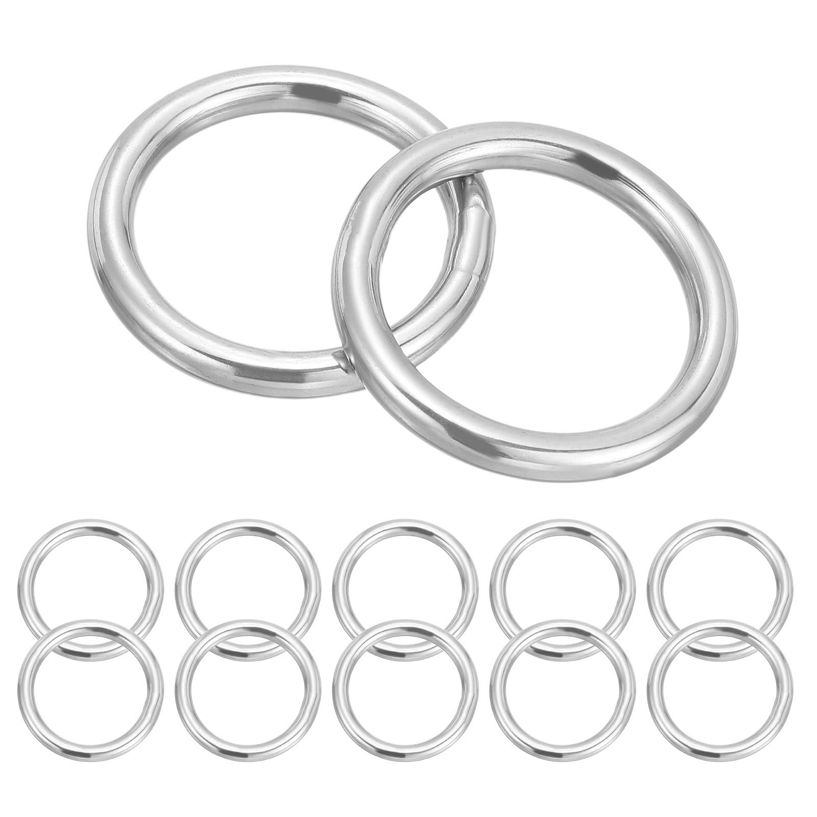PATIKIL Metal O Rings, (40mmOD, 30mmID, 5mmThick)(12Pcs), 304 Stainless Steel Heavy Duty Round Ring Buckles, Suit for Macrame/DIY Craft/Hardware/Keychain/Belt/Dog Leash