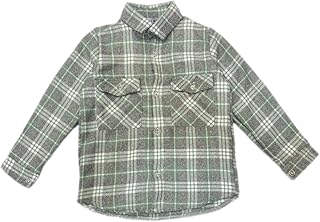 قميص جوخ خريفي شتوي اطفال مخطط، أخضر رمادي، أكمام طويلة، تصميم كاروهات
