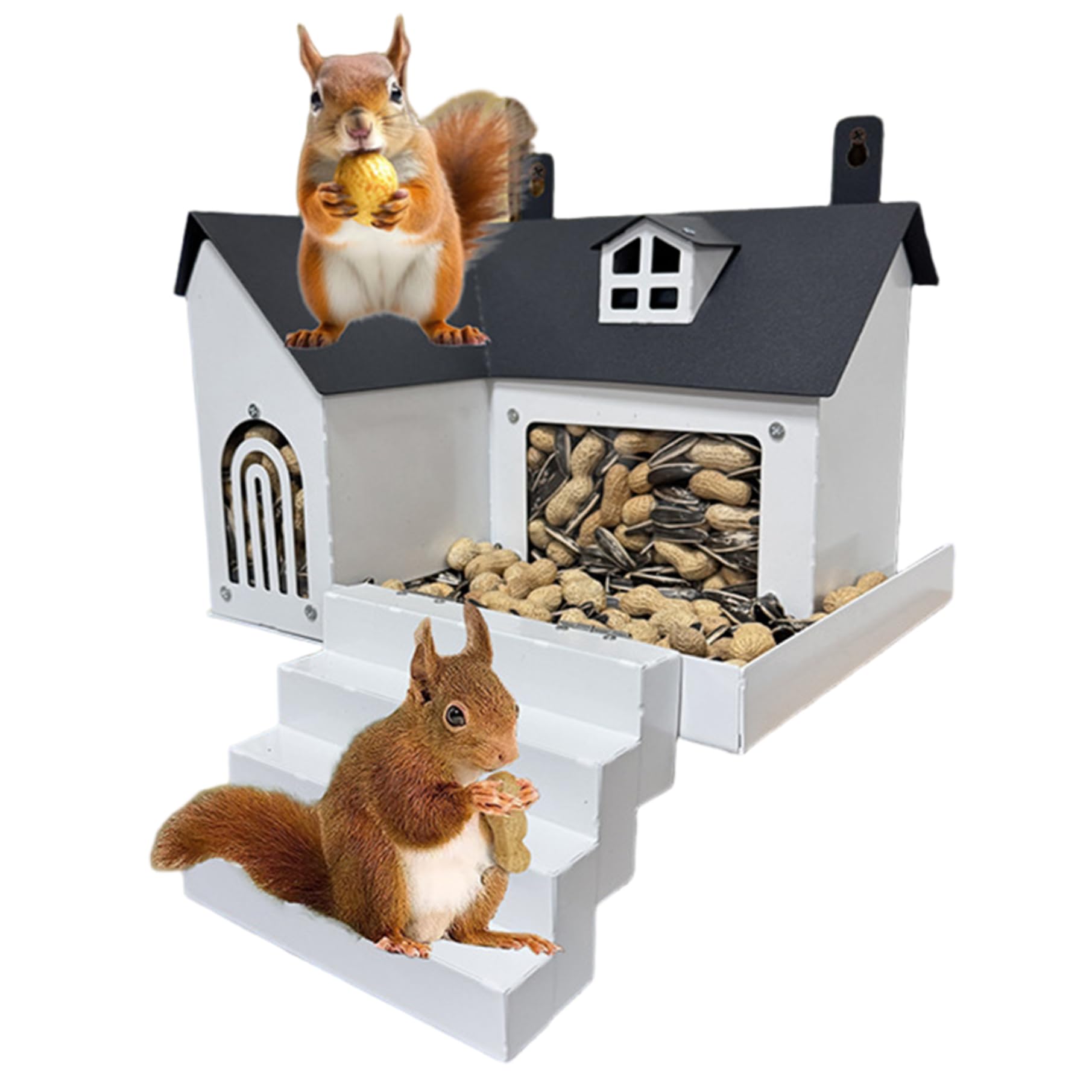 Eichhörnchenhaus 9, 4 x 7, 3 x 6, 4 Zoll Eisen-Eichhörnchen-Futterstation mit durchsichtiger Fensterstufe, Nistkasten für den Außenbereich, Hinterhof, Garten
