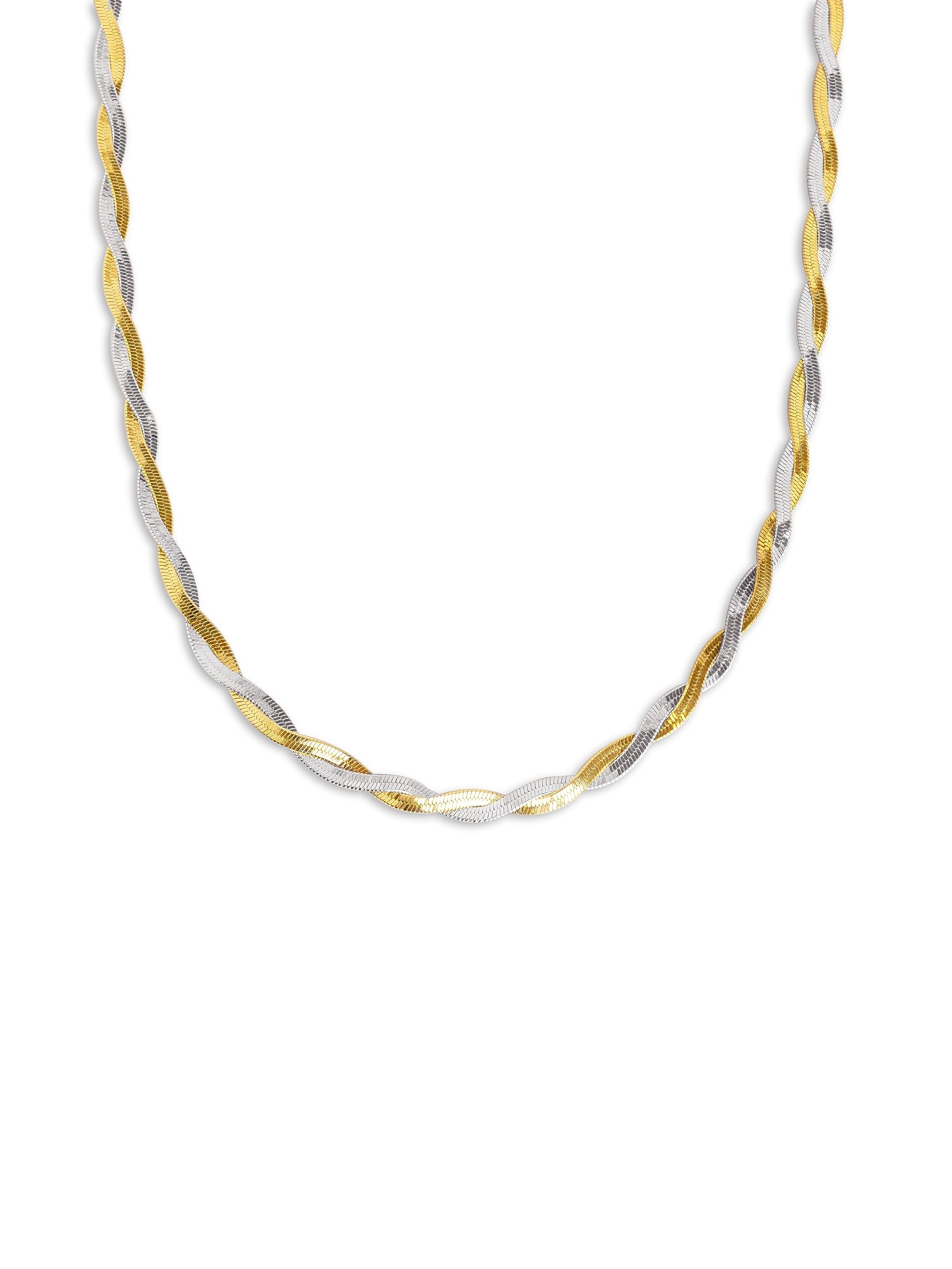 SINGULARU Collar Lisse Twister - Collar en Acero Inoxidable o en Acero Inoxidable con Baño en Oro de 18 Kt -Cadena Trenzada de Talla Única 40 cm con Alargador - Varios Acabados