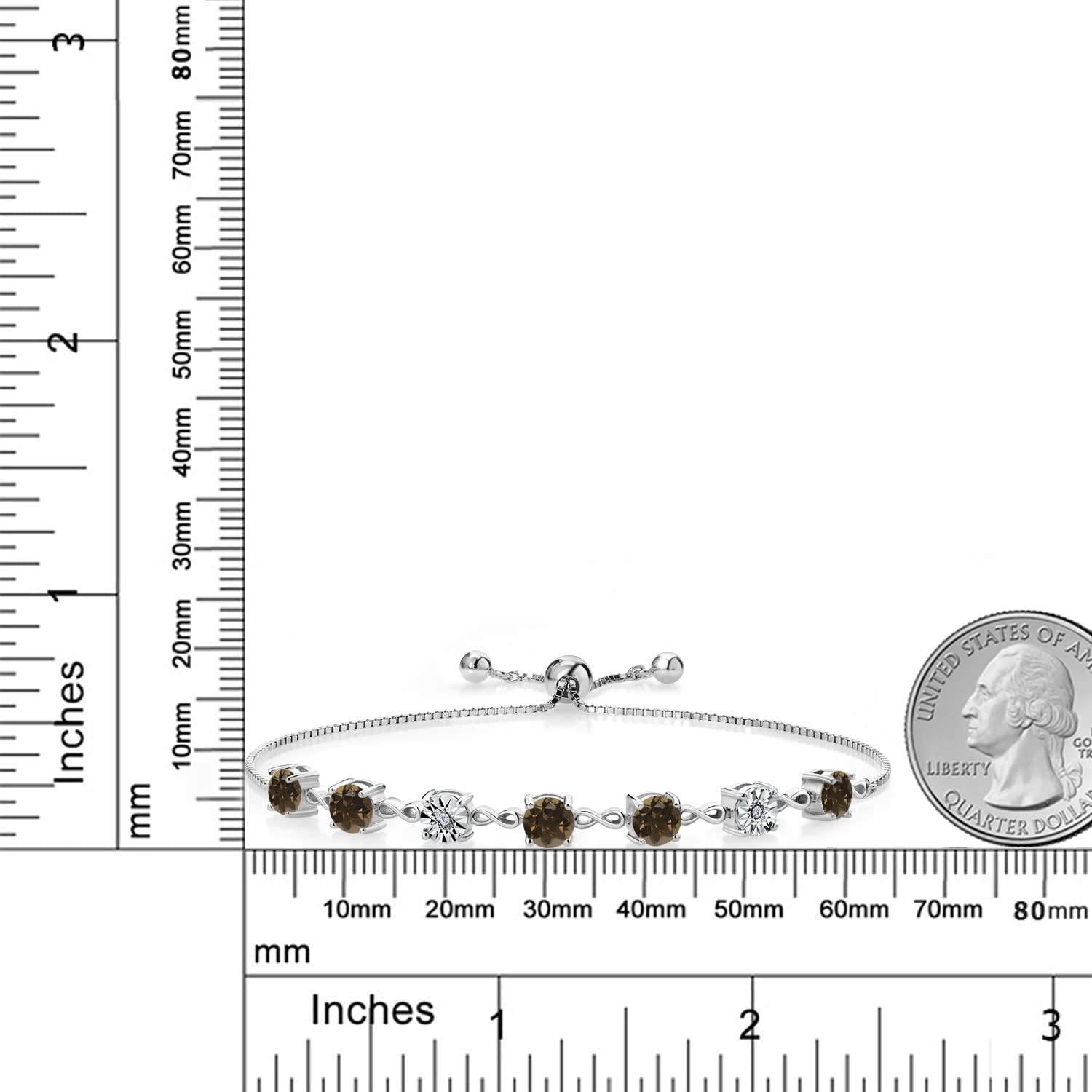 Gem Stone King 925 Sterling Silver Infinity Tennis Bracelet for Women | Gemstone Birthstone and White Lab Grown Diamond | Round 5MM and 1MM Accents| Adjustable Bolo to 9 Inch | Easy-On Easy-Off