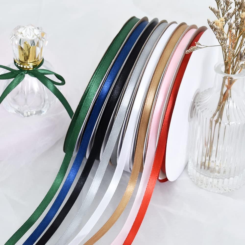 3/8 Inch x 100yds Gold Satin Ribbon Thin Solid Fabric Ribbons Roll
