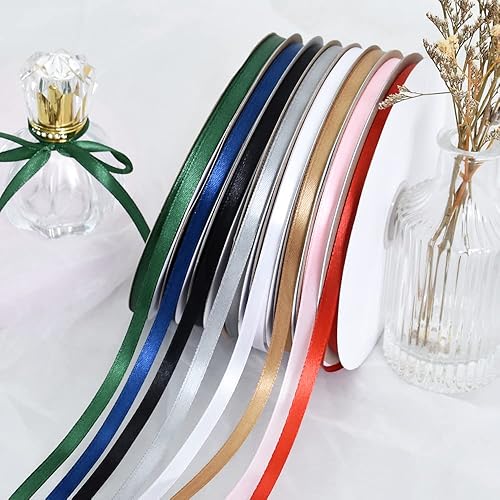 Vista 6 de TONIFUL - Rollo de listón de satén de color liso, para envolver regalos, manualidades, cabello, fiesta boda, tarjetas de invitación, ramos florales