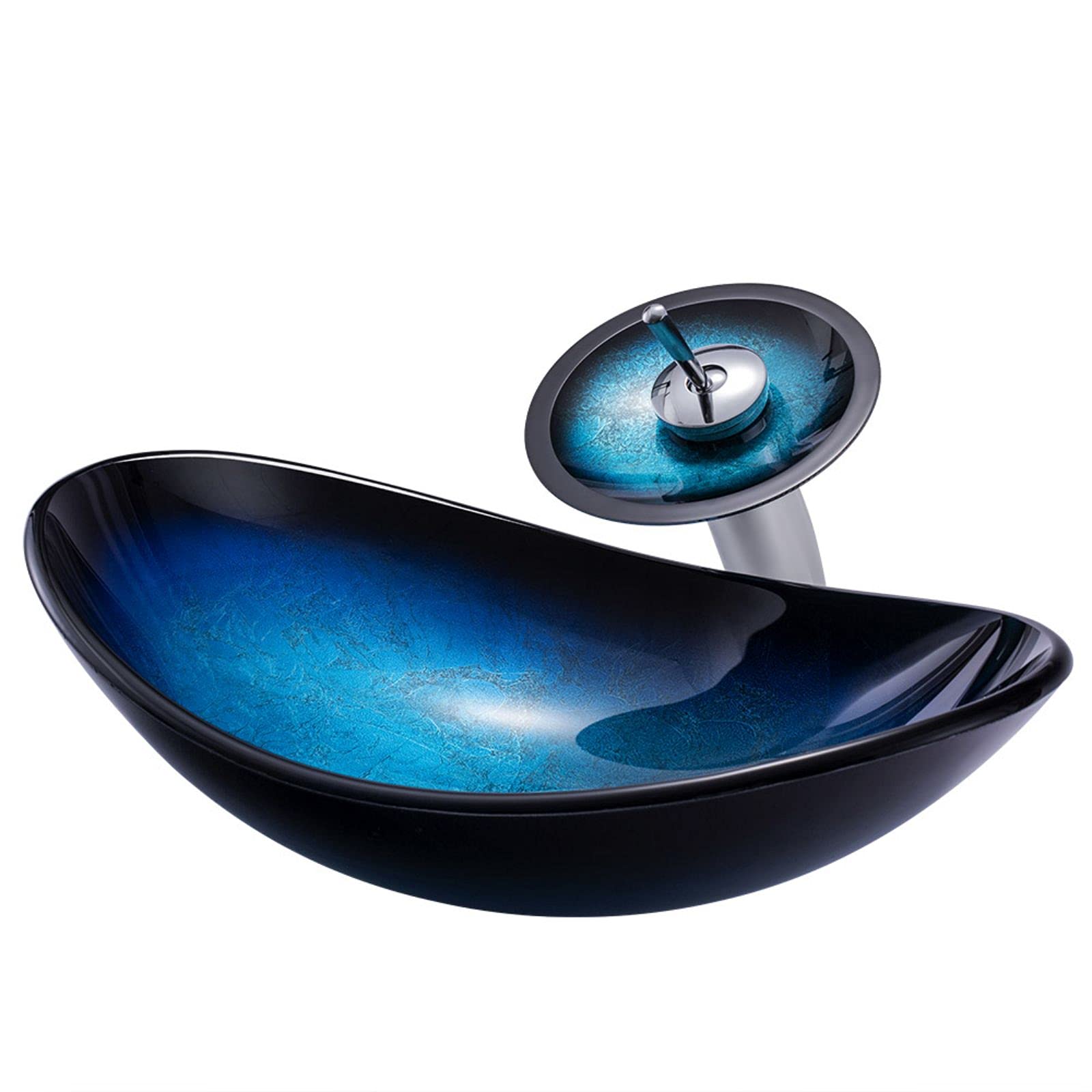 Lavabo de baño Vanity Lavabo de baño de encimera de Vidrio Templado con desagüe Combo Lavabo de tocador Lavabo Ovalado Lavabo de Recipiente, sin Grifo