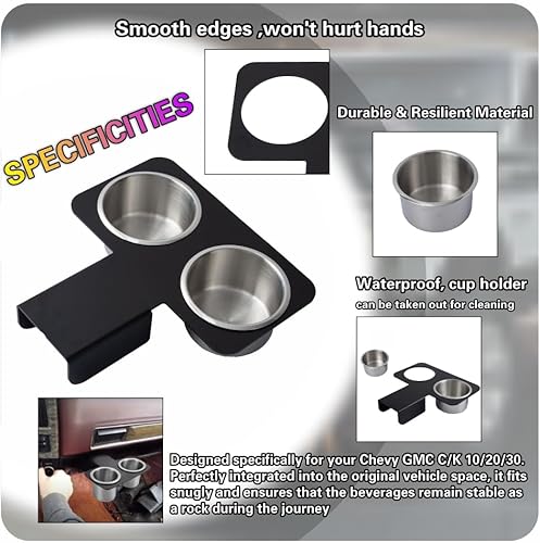 Miniatura 4 de Portavasos de camión para Chevy GMC 1973-1987 C10 C20 C30 K10 K20 K30, soporte desmontable para bebidas para consola central, accesorios de