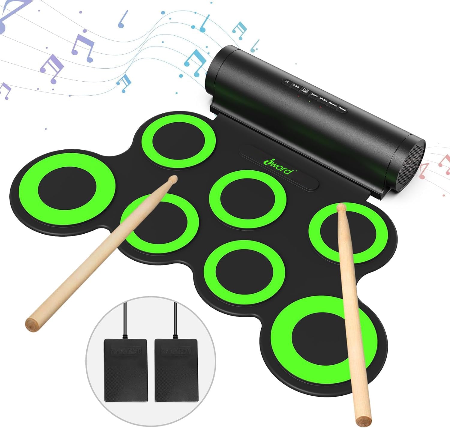 Electronic Drum Set, Roll Up Drum Practice Pad Midi Drum Kit with Headphone Jack Built-in Speaker Pedals Sticks 10 Hours Playtime,Thanksgiving Day Christmas New-year Gift for Kids