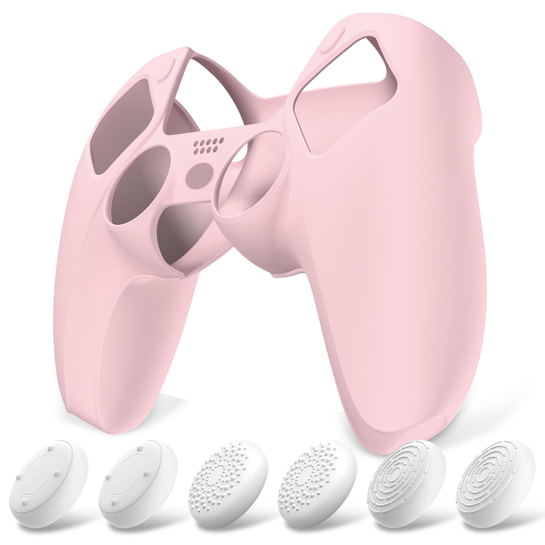 PlayVital Funda de Silicona Acoplable para ps5 Mando - Cubierta Protectora Antideslizante y Suave con 6 Tapas para Pulgar, Grip Mejorado, Compatible con Estación de Carga (Pure Series-Rosa)