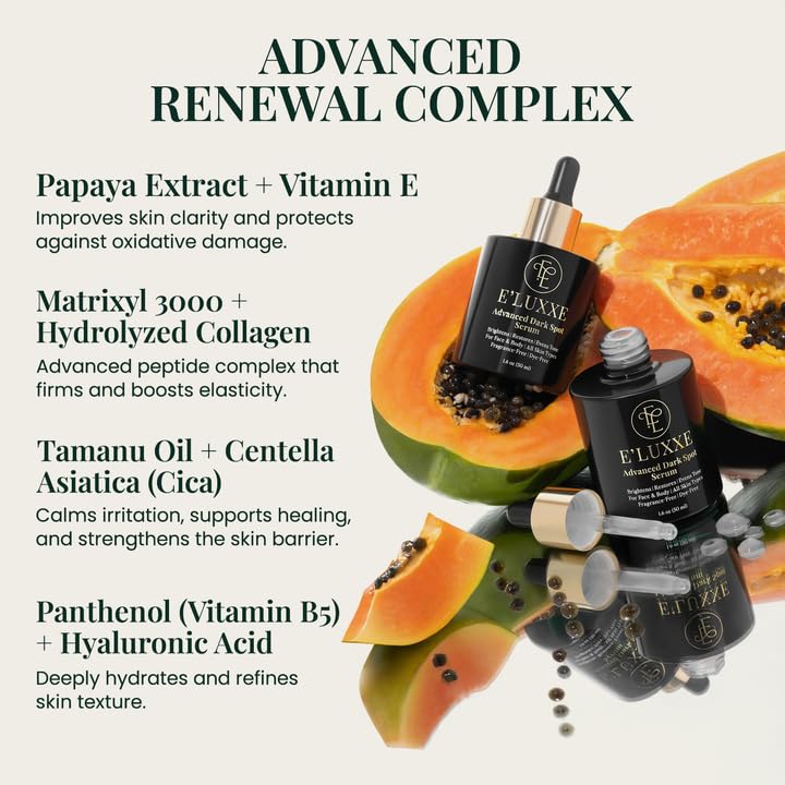 E'Luxxe Advanced Dark Spot Serum – Triple Vitamin C, Tranexamic Acid & Niacinamide with Papaya & Cica - Hyperpigmentation & Dark Scar Treatment for Face & Body, Non-Comedogenic, Fragrance-Free (50ml) - Image 5