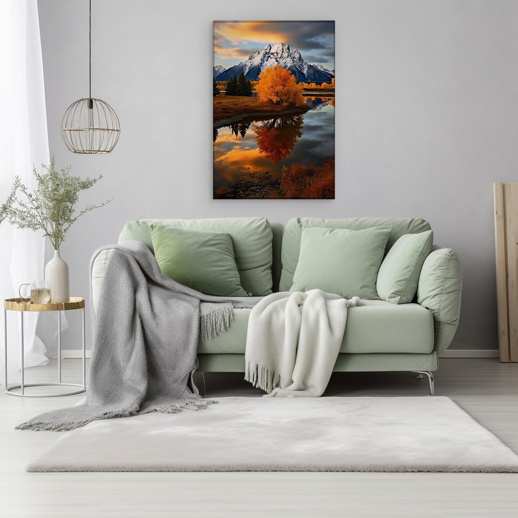 Canvas for Living room. Whispers of Winter Serenity: Reflections of Tranquility in a Snow-Capped Paradise, 27 x 18 inch Canvas Wall Art - Ready to Hang