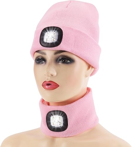 Miniatura 7 de Gorro deportivo con diadema LED con juego de luces, gorro de punto unisex iluminado, gorra recargable por USB, regalos cálidos de invierno (rosa)