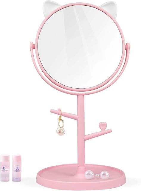 Louphee Bedroom Mirror-&Makeup Mirror in Cute Cat Ears Shape for Girls Gifts in Bathroom or Bedroom- Pink