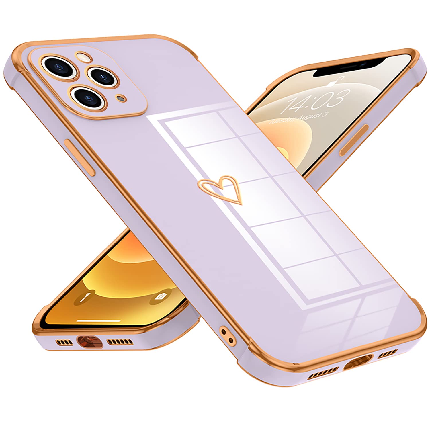 YUXIASANYUXIASAN for iPhone 14 Pro Case, Electroplating Love Phone case,Full Camera Protection & Raised Reinforced Corners Shockproof Soft Case (6.1 inch) -Candy Purple