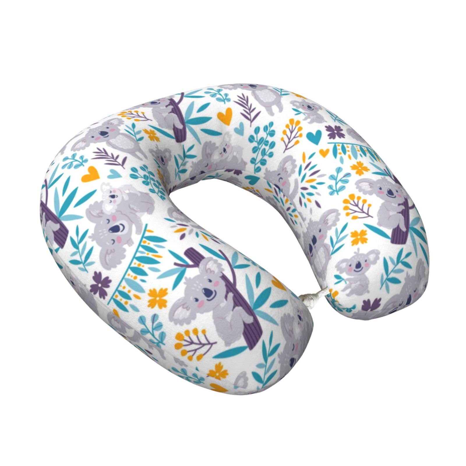 LKYMOH Cute Koala Bears And Floral, Travel Neck Pillow U-Shaped Memory Neck Support Soft Comfortable With Washable Cover For Airplane Car Traveling and Office