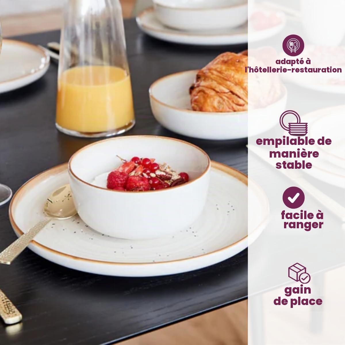 Cosy & Trendy Assiette creuse BALTIC Vanilla-Grès-D18,5XH5CM-Lot de 6, Vanillia