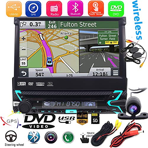 Single 1 DIN GPS Navigation 7'' Car DVD Player with HD Digital 800 * 480 Detachable Panel Touchscreen Autoradio Stereo Bluetooth FM Am USB/SD Aux Optional Carlogo Audio Receiver + 8GB Map Card