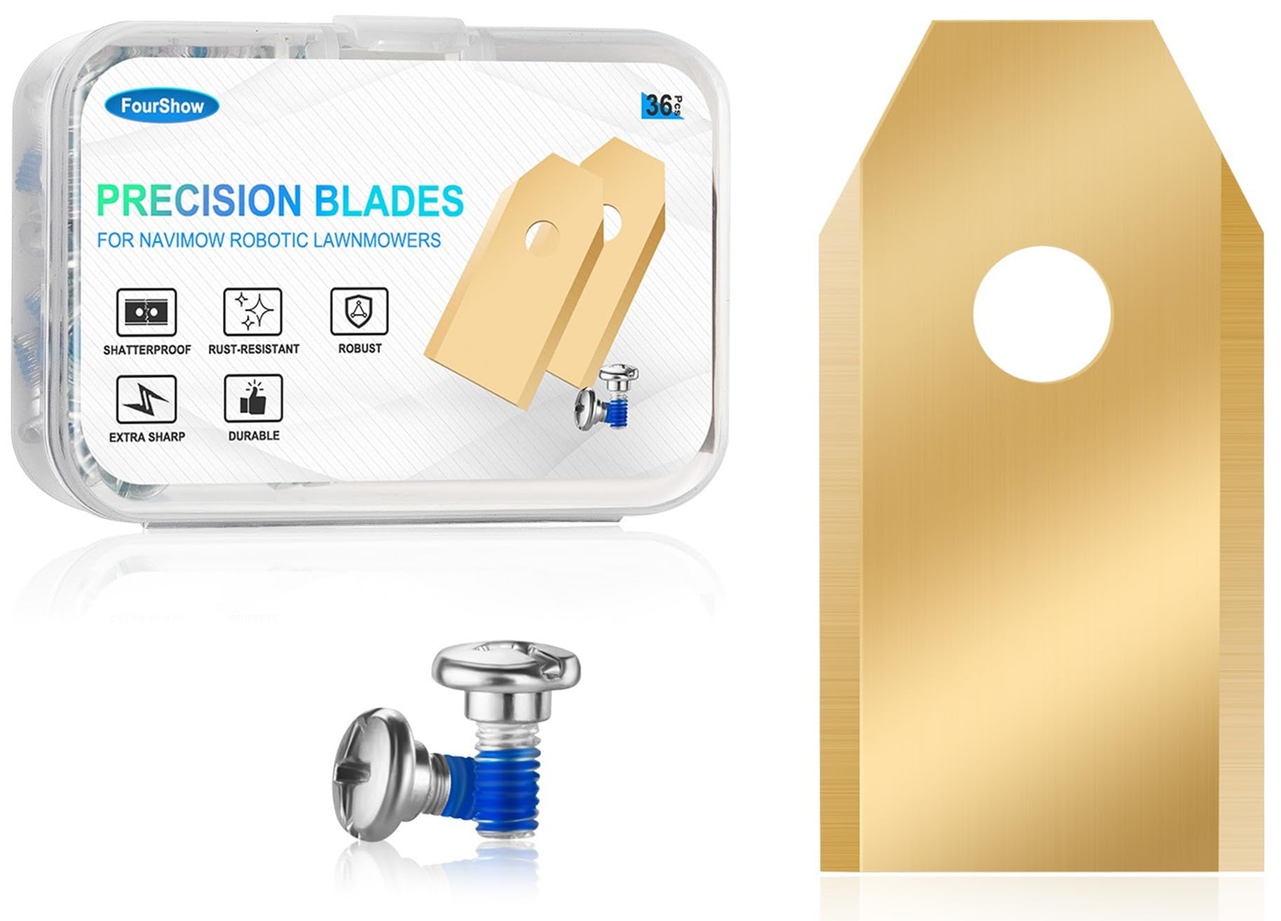 36 lame di ricambio compatibili con tutte le lame Navimow serie i105E, i110E, H1500E, H3000E-VF, X315E, X390E, viti con fissaggio filettato