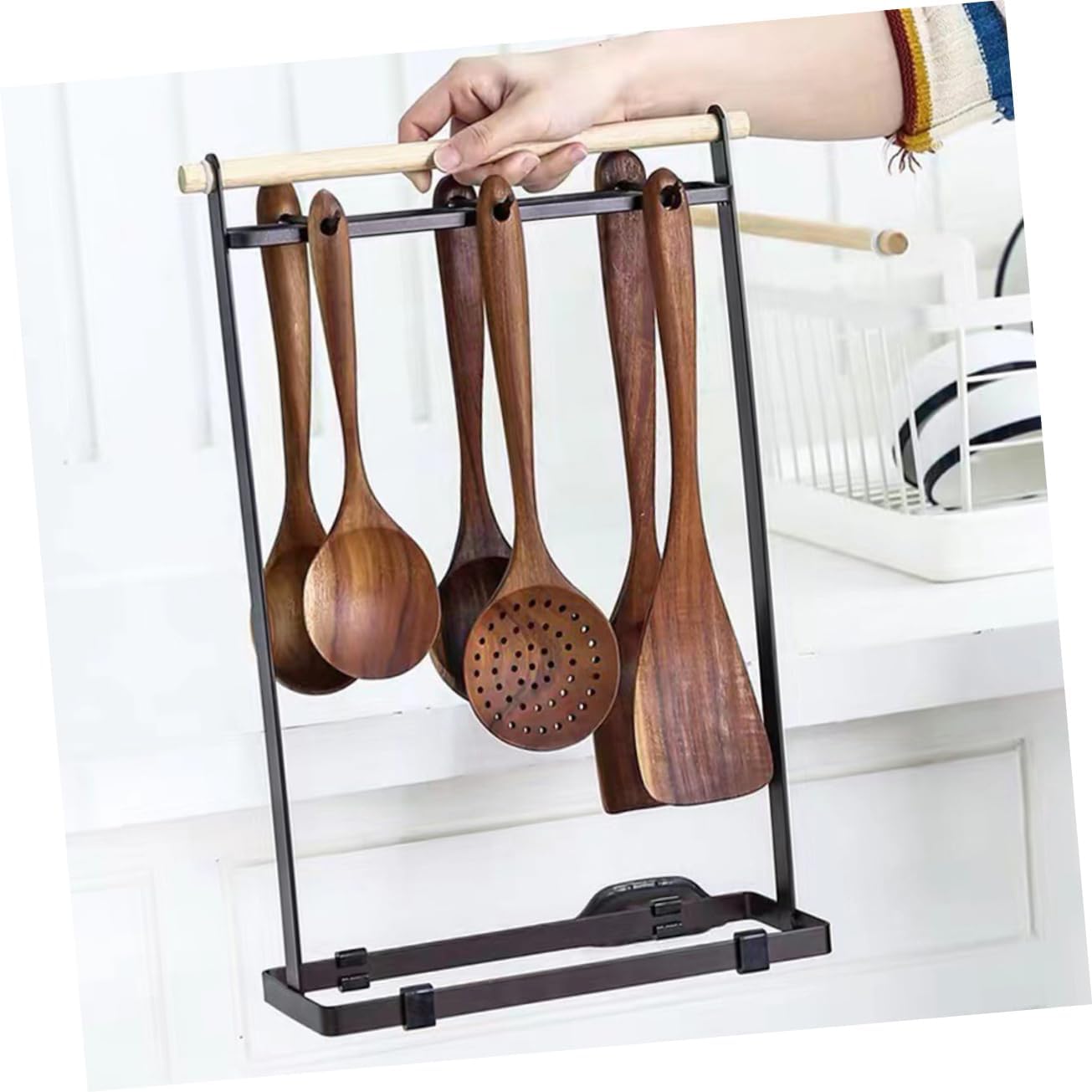 Garneck Multi-use Iron Cookware Hanger for Kitchen Storage Versatile Spatula Holder Rack Stable Base for Organizing Utensils and Keeping Countertops Tidy