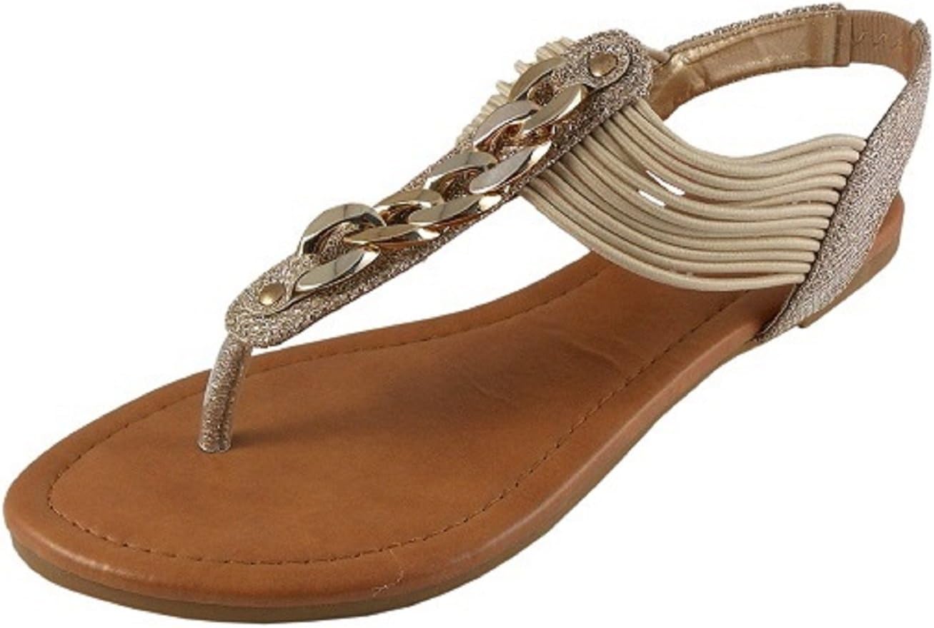 IYNX Womens Aloe-1 Thong Sandals W/Chain Décor