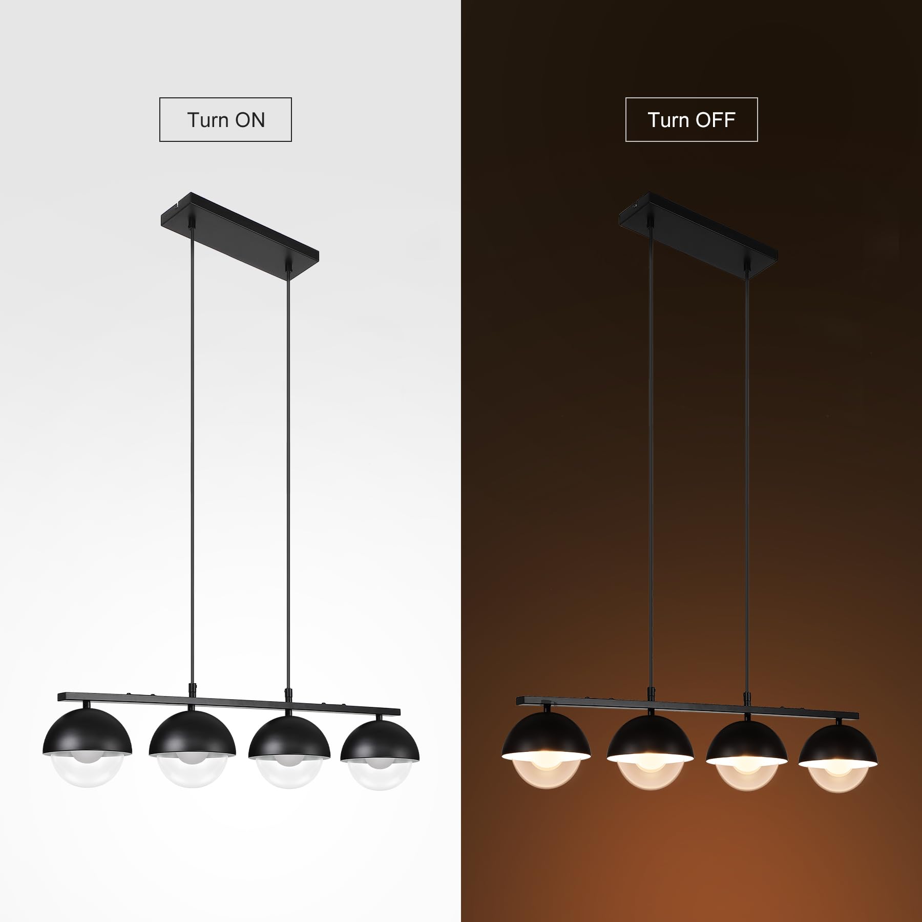 GarveeHome Industrieller Stil – 4-flammige Pendelleuchte – Schwarzes Metall, weiße & klare Glasschirme – Höhenverstellbar – G9 Fassungen – Ohne Leuchtmittel –4xG9, Ø120mm, 300x100xH25mm