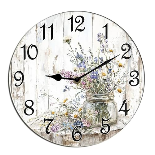 Horienteeon Reloj de pared con jarrón de cristal, diseño floral, silencioso, sin tictac, decorativo para sala de estar, hogar, oficina, escuela, cocina, decoración de pared, tienda, hotel, redondo, 10