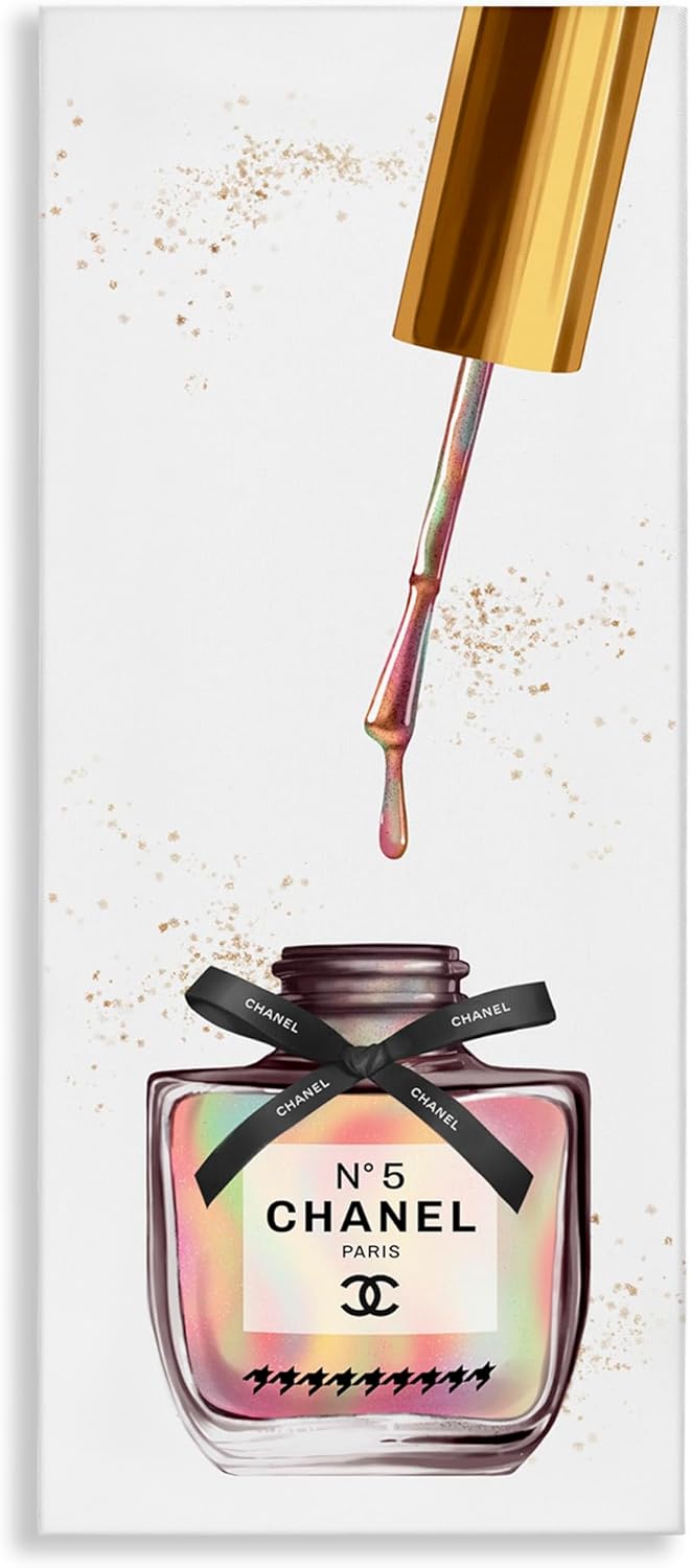 Stupell Industries Makeup Nail Polish Brush Rainbow Gold Fashion, Design by Artist Ziwei Li Wall Art, 13 x 30, Canvas