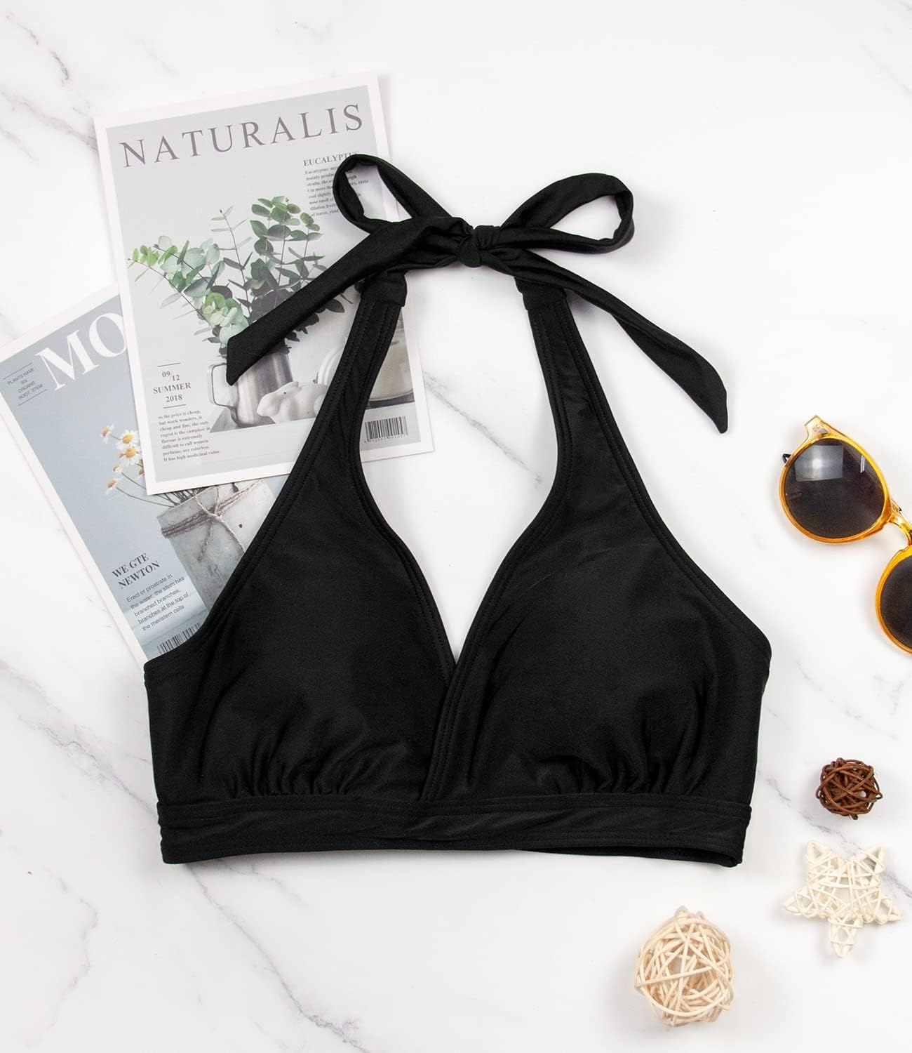 Women's Supportive Halter Bikini Padded Push Up Ruched Bust Hook Back Swimsuit Bathing Suit Tops Only - Image 3