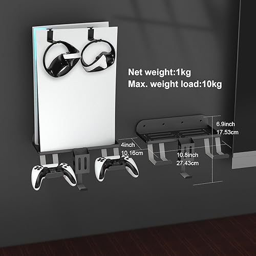 Vista 4 de BELOPERA Kit de montaje en pared Ps5, consola de juegos 7 en 1 edición digital y disco con soporte para controlador de realidad virtual (negro)