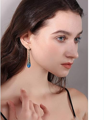 Miniatura 4 de Aretes colgantes de lágrima de cristal de plata estilo vintage indio étnico, estilo bohemio, gitano, retro, con diamantes de imitación, para mujer,