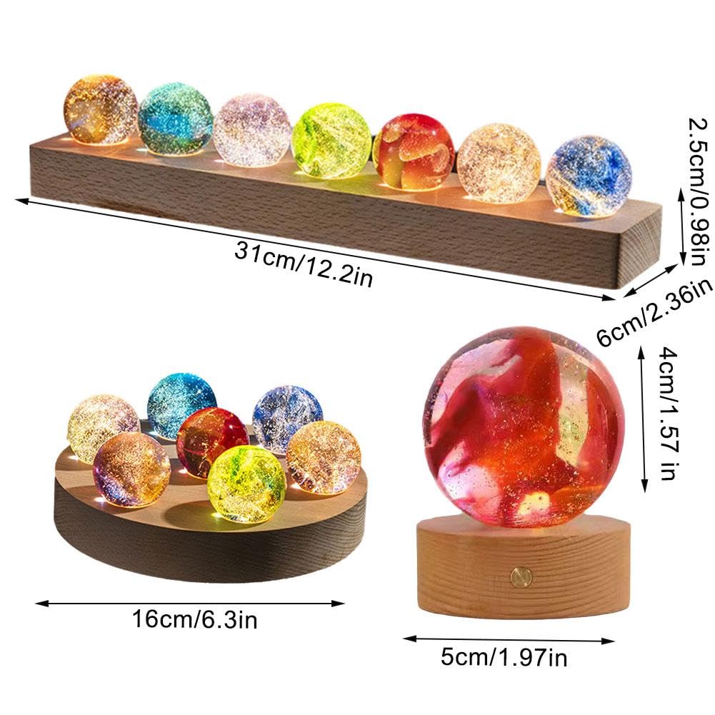 Chakra di cristallo con sfere di ghiaccio incrinate, sfera di cristallo a LED con supporto in legno a LED, sfera di cristallo naturale, luce notturna, set di sfere decorative per chakra