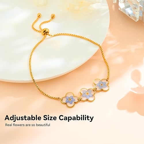 Miniatura 2 de Forget Me Not Bracelet - KBFORU Handmade Pressed Flower Bracelets For Women - Real Wildflowers Bracelet Nature-Inspired Gift - Dainty Personalized