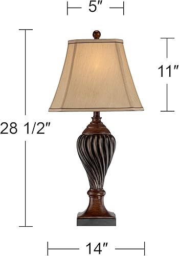 Miniatura 4 de Regency Hill- Lámpara de mesa tradicional tallada en dos tonos café con forma de urna beige para sala de estar, dormitorio familiar o mesita de noche