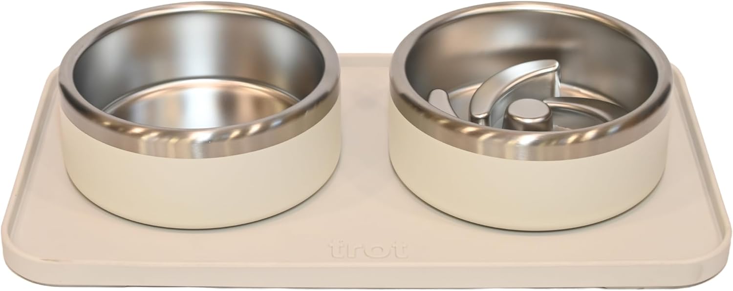 Trot Pets Premium Dog Bowls | Stainless Steel Bowl Set for Small, Medium, or Large Dogs | Non-Slip Food and & Water Slow Feeder | Durable, BPA-Free, Anti-Skid, Dishwasher Safe (Bone, Small)