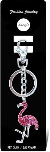 Miniatura 2 de Liavy's Llavero de moda con dije de flamenco rosa, cristal brillante, regalo único y recuerdo