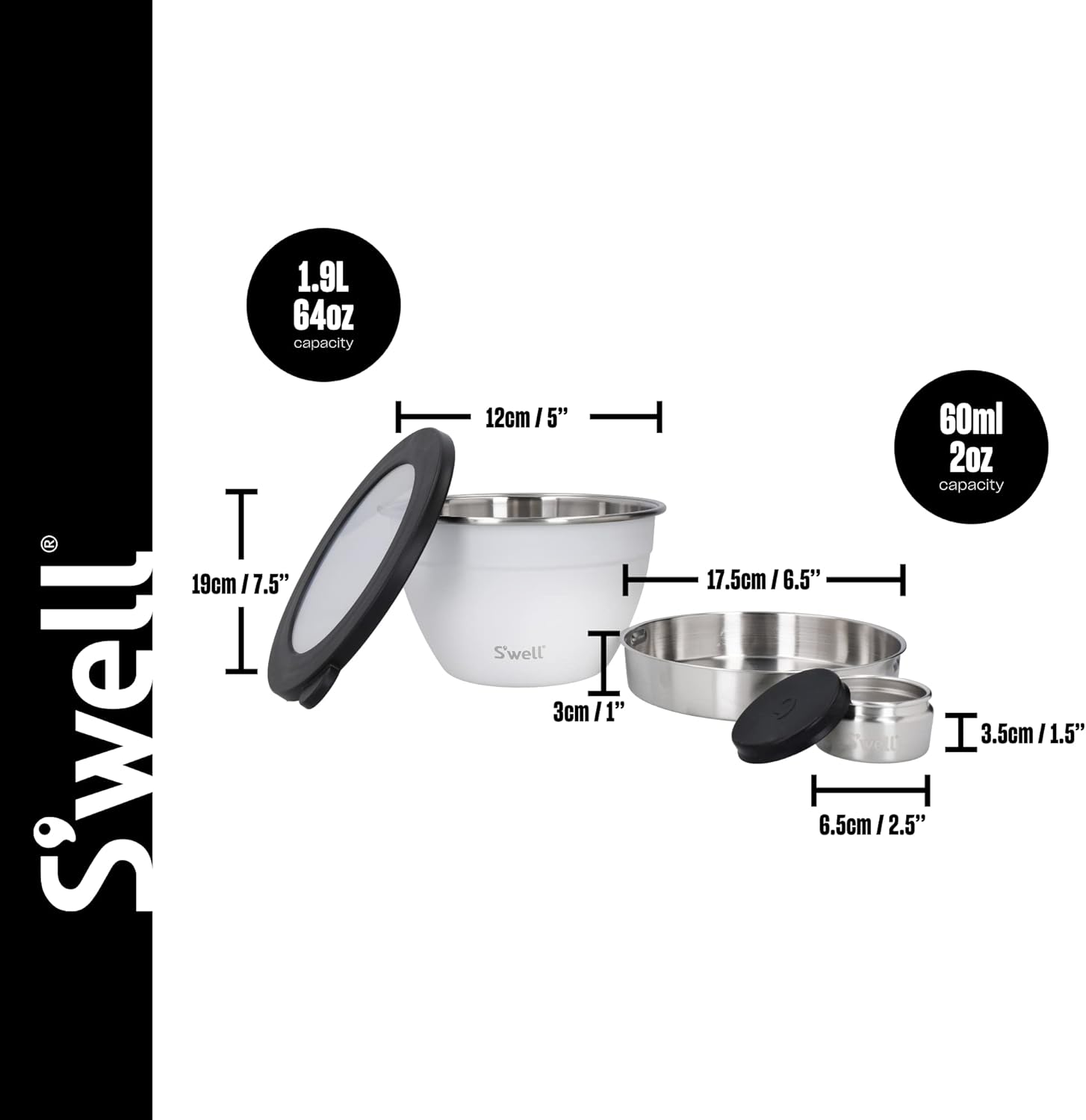 S'well lifetime brands europe limited Salad Bowl Kit, Moonstone, 1.9L - Salad Lunch Box with Condiment Container and Removable Tray - Leak-Proof and Dishwasher Safe