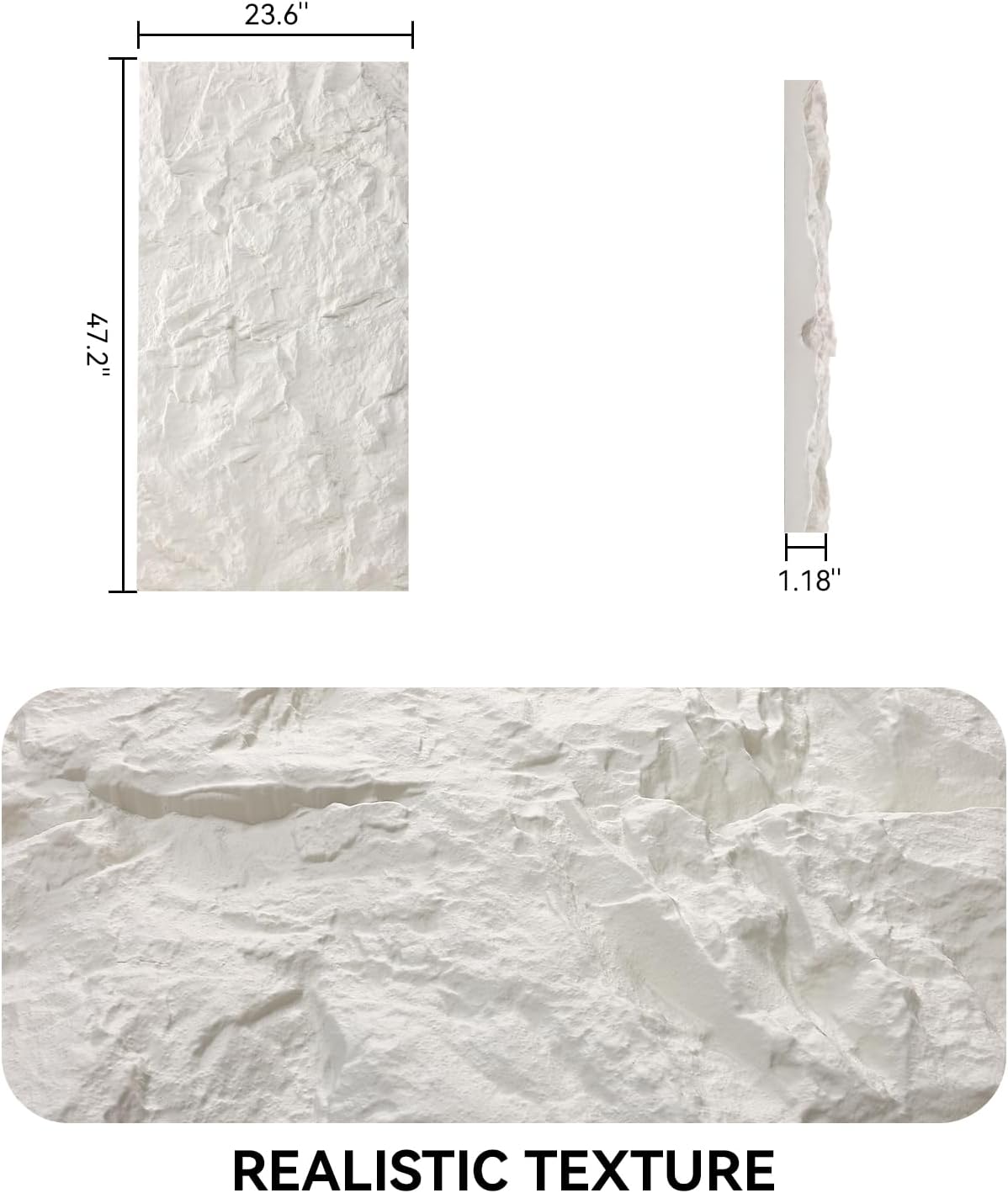 OUZUGIE 4 PCS Faux Stone Wall Panel 47.2’’ x 23.6’’ Interior Exterior Wall Decor 3D PU Panel with Mountain Rock Design White