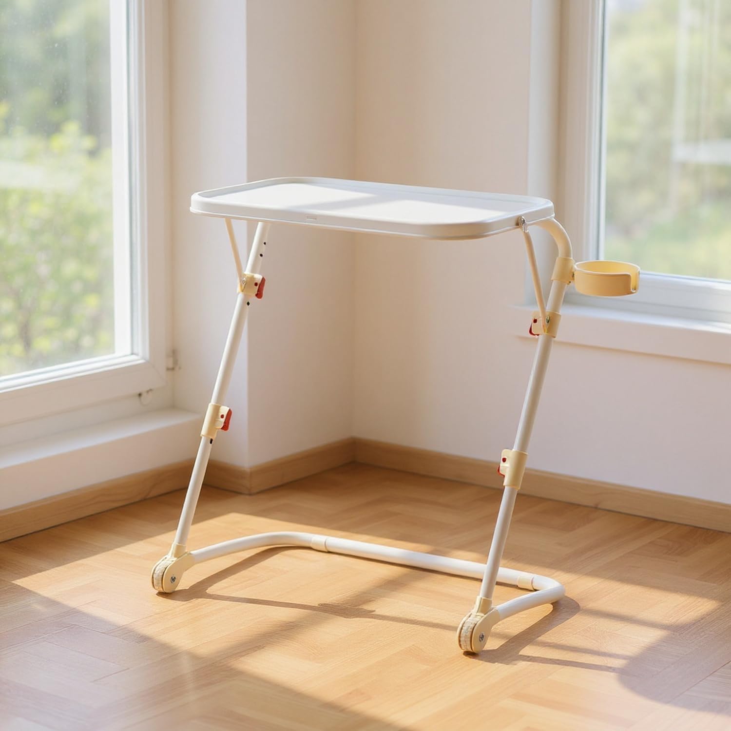 Homy Casa Foldable Adjustable Gaming Folding Table with 3 Tilt Positions & 4 Height Settings, Compact Space-Saving Table with Cup Holder for Game Room, Living Room, Bedroom, White 1PC-W image 4 of 7 B0FP1XXC56