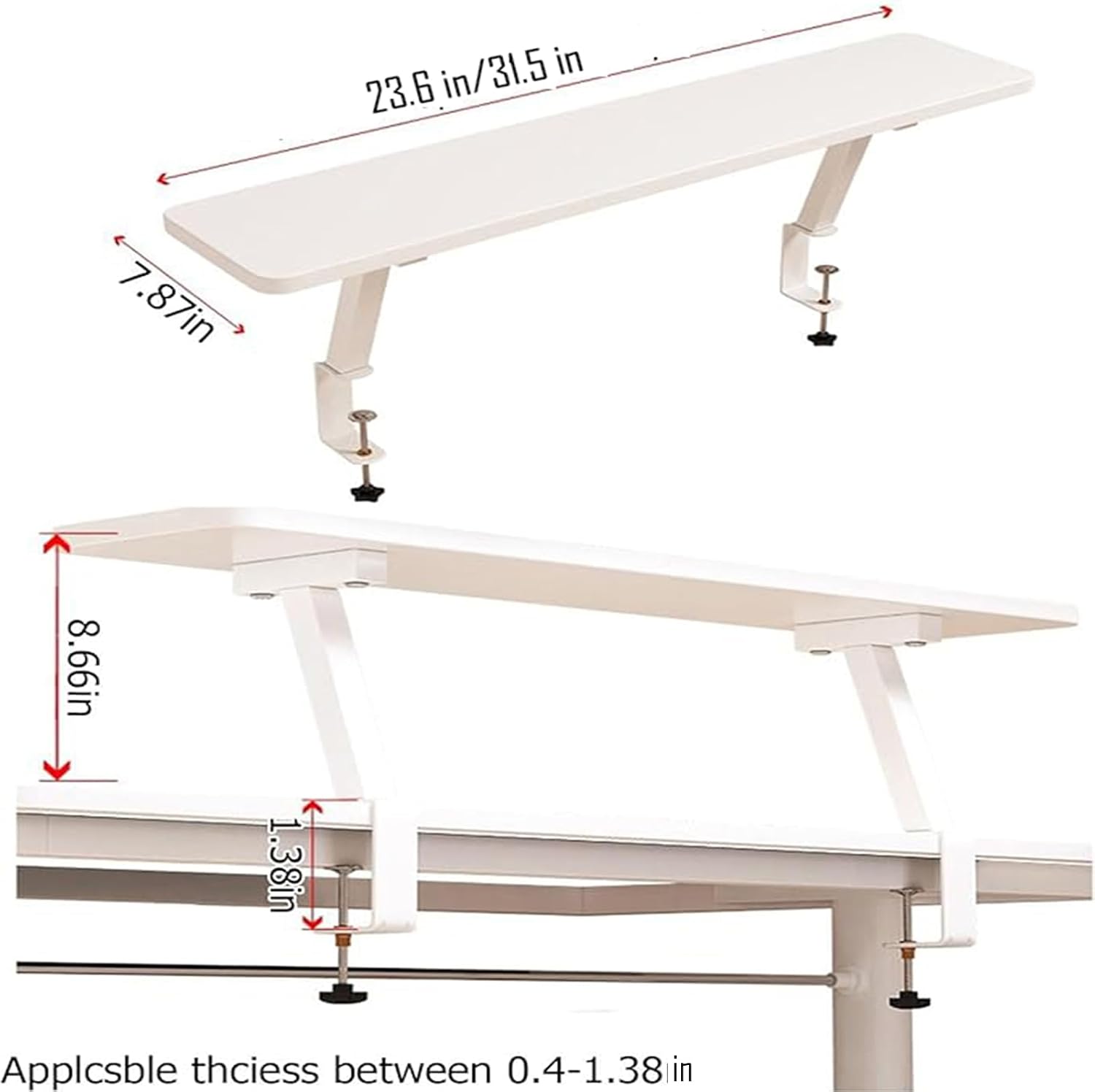 Clamp On Desk Organizer Shelf White 31.5x7.8 in Floating Desk Shelf