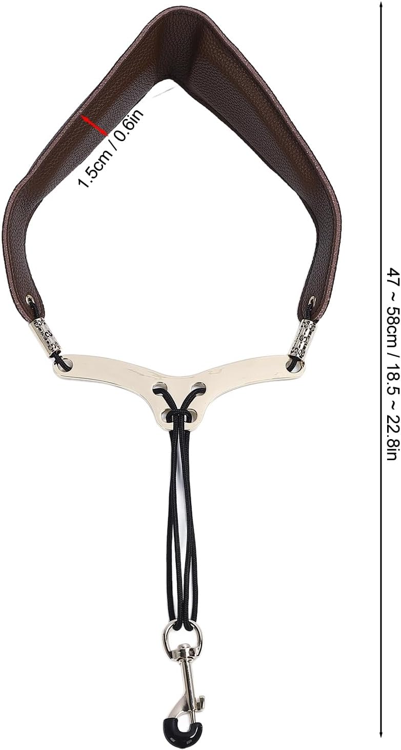 Saxophone Neck Strap for Alto Tenor Sax, Adjustable Instrument Accessories, Breathable PU Leather Strap with Swivel Metal Hook, Weight Distribution Design for Comfortable (Brown)