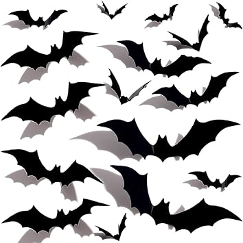 Halloween Bats Decoration, 4 Different Sizes 3D Realistic PVC Bats Stickers for Outdoor Scary Bat Sticker for Home Decor Bathroom Indoor Halloween DIY Home Decor Party Supplies 16PCS