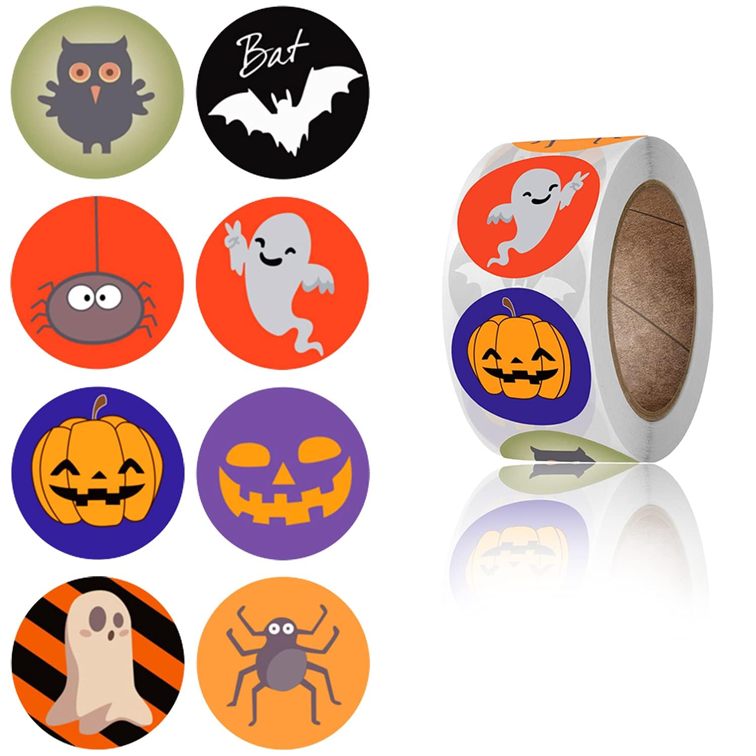 Halloween Sticker Roll 500 Pieces Round Stickers Halloween Self-Adhesive Sealing Stickers for Gifts Gift Bags Candy Bags