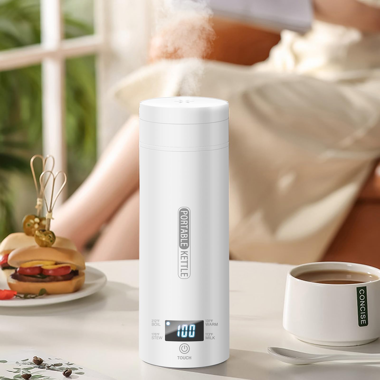 Vegena Mini-Reisewasserkocher – 400 Ml, 300 W, Aus Edelstahl, Mit Automatischer Abschaltung, Weiß