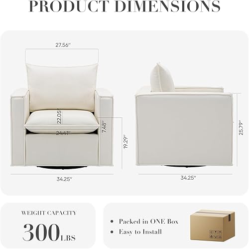 Miniatura 29 de COLAMY Juego de 2 sillas giratorias decorativas de 34 pulgadas, sillón tapizado con almohada de respaldo mullido, moderno y cómodo para dormitorio,