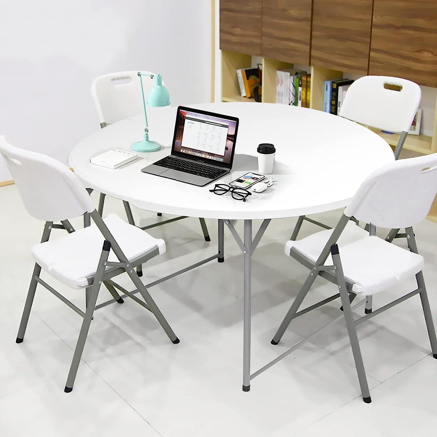 Heavy-Duty Folding Round Table - 54 Inches, Hold-in-Half Design for Easy Storage and Transport - Ideal for Events, Banquets, and Parties